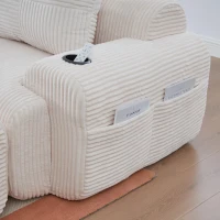 4-Seater Modular Cord Sofa with 2 Ottomans and Integrated Cup‑Holders, Corduroy Sectional Sofa for Living Rooms, 333L x 174W x 80H cm, Beige(m-11)