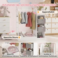 AIYAPLAY Appendiabiti per Bambini 3-8 Anni con Ripiani, 2 Scatole, Asta Appendiabiti e Specchio, Capacità 30 kg, Bianco(m-3)