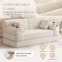 Cozy Sleeper Sofa with High-Density Foam and Soft Corduroy, Convertible Couch for Living Rooms and Small Spaces, 168L x 80W x 81H cm, Beige(m-6)