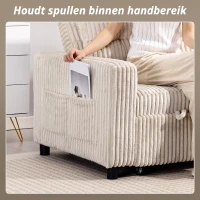 HOMCOM 2-zits slaapbank, cordbekleding, om te vormen tot slaapbed, 2 kussens, zijvakken, 157 x 190 cm, Crèmewit(m-7)