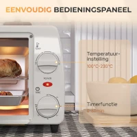HOMCOM Mini-Oven Toaster, 1 Bakplaat, 1 Grillrooster, 10 L Capaciteit, Timerfunctie, 36,5 cm x 26 cm x 22 cm, Crèmewit(m-7)