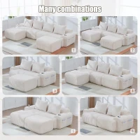4-Seater Modular Cord Sofa with 2 Ottomans and Integrated Cup‑Holders, Corduroy Sectional Sofa for Living Rooms, 333L x 174W x 80H cm, Beige(m-4)