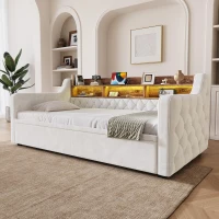 2-in-1 Beige Velvet Sofa Bed with Armrests and Storage Headboard, Space-Saving Daybed for Guest Room and Living Room, 201L x 107W x 80H cm, Beige(m-9)
