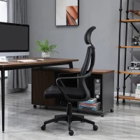Vinsetto Cadeira de escritório ergonômica Cadeira de mesa inclinável ajustável em altura com encosto de braço Encosto de cabeça 5 rodas Suporta até 120 kg 64x58x116-126 cm Preto(m-8)
