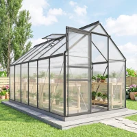 Outsunny Serra da Giardino in Policarbonato con Telaio in Lega di Alluminio 7.1㎡, con Grondaie, Finestre Apribili Regolabili, Porta Scorrevole(m-10)