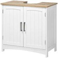 kleankin Meuble salle de bain sous lavabo à double portes avec étagères réglables, blanc et bois naturel(m-12)