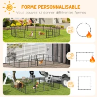 PawHut Parc pour chien, enclos chien 16 panneaux modulable et pliable, portable en acier avec portes 80 x 60 gris(m-4)