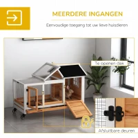 PawHut Konijnenhok voor Dwergkonijnen, Cavia's, met Wielen, 108 x 58 x 73,5 cm, Geel(m-5)