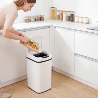 HOMCOM Cestino Rifiuti da 12L a Infrarossi con Secchio Rimovibile, in Acciaio Inox, ABS e PP, 28x22x41 cm, Bianco(m-9)