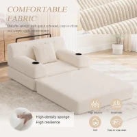 Convertible 1-Seater Sleeper Sofa with Tufted Corduroy Upholstery, Ideal Sofa Bed for Living Rooms and Small Spaces, 107L x 80W x 81H cm, Beige(m-6)