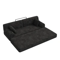 Cozy Sleeper Sofa with High-Density Foam and Soft Corduroy, Convertible Couch for Living Rooms and Small Spaces, 208L x 80W x 81H cm, Black(m-13)