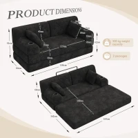 Cozy Sleeper Sofa with High-Density Foam and Soft Corduroy, Convertible Couch for Living Rooms and Small Spaces, 168L x 80W x 81H cm, Black(m-3)