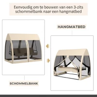 Outsunny 3-persoons terras-schommel, veranda-schommel met bedfunctie, Hollywoodschommel met muskietennet en stalen frame, Koffie(m-4)