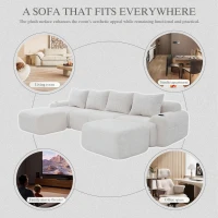 4-Seater Modular Cord Sofa with 2 Ottomans and Integrated Cup‑Holders, Corduroy Sectional Sofa for Living Rooms, 333L x 174W x 80H cm, Beige(m-7)