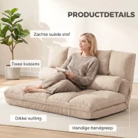 HOMCOM 2-in-1 Vloerstoel met Verstelbare Rugleuning, 102 x 73 x 60 cm, Beige(m-6)
