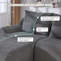 4-Seater Modular Cord Sofa with 2 Ottomans and Integrated Cup‑Holders, Corduroy Sectional Sofa for Living Rooms, 333L x 174W x 80H cm, Dark Gray(m-5)