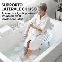 HOMCOM Sedia da Doccia con Schienale e Sedile Forato, 8 Altezza Regolabile, Antiscivolo, Portata 136kg, Azzurro(m-4)