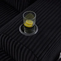Corduroy Sectional Sofa with Built-in Cup Holders and Side Storage Pockets, 3-Seater Modular Sofa with Ottomans, 268L x 174W x 80H cm, Black(m-12)