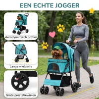 PawHut Hondenbuggy, huisdierenwagen voor kleine honden en katten, met opbergmand, één-klik-opvouwontwerp, Turquoise(m-4)