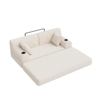 Cozy Sleeper Sofa with High-Density Foam and Soft Corduroy, Convertible Couch for Living Rooms and Small Spaces, 168L x 80W x 81H cm, Beige(m-11)