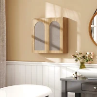 HOMCOM Armario mural de baño bohemio con 2 puertas efecto ratán de cierre suave y estantería regulable, roble(m-10)