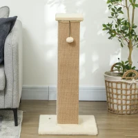 PawHut Arbre à griffer Arbre à chat, incl. balle de jeu, peluche, jute, 41 cm x 41 cm x 81 cm, Beige(m-4)