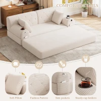 Cozy Sleeper Sofa with High-Density Foam and Soft Corduroy, Convertible Couch for Living Rooms and Small Spaces, 168L x 80W x 81H cm, Beige(m-7)
