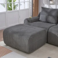 4-Seater Modular Cord Sofa with 2 Ottomans and Integrated Cup‑Holders, Corduroy Sectional Sofa for Living Rooms, 333L x 174W x 80H cm, Dark Gray(m-9)