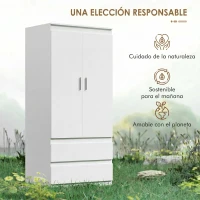 HOMCOM Ropero de Dormitorio con 2 Puertas 2 Cajones 3 Compartimentos de Madera Blanco(m-4)