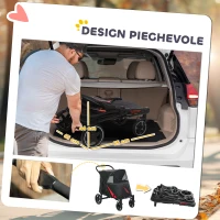PawHut Passeggino per Cani Pieghevole con Ingressi a Cerniera e Finestre a Rete, 112x67x100 cm, Rosso e Nero(m-5)