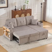Multifunctional Corduroy Sofa Bed with Hidden Storage, LED-Lighted Guest Couch for Family Film Nights, 196L x 82W x 85H cm, Light Gray(m-1)