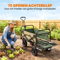 Outsunny Opvouwbare Bolderkar, 110 L, tot 100 kg, Telescopische handgreep, Stalen frame, 94 x 57 x 77-100 cm, Khaki(m-6)