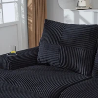 Corduroy Sectional Sofa with Built-in Cup Holders and Side Storage Pockets, 3-Seater Modular Sofa with Ottomans, 268L x 174W x 80H cm, Black(m-9)