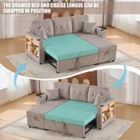 Multifunctional Corduroy Sofa Bed with Hidden Storage, LED-Lighted Guest Couch for Family Film Nights, 196L x 82W x 85H cm, Light Gray(m-5)