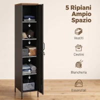 HOMCOM Armadio in Metallo con Ripiani Regolabili per Camera e Ufficio, 35x46x183 cm, Nero(m-6)