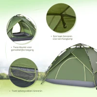 Outsunny Dubbele tent familietent Quick-Up tent 2 volwassenen + 1 kind camping waterdicht(m-7)