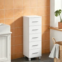HOMCOM Meuble de Salle de Bain 5 Tiroirs, Meuble de Rangement, 30 x 30 x 95 cm, Commode Salle de Bain, 30 x 30 x 95 cm, Blanc(m-2)