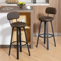HOMCOM Conjunto de 2 Bancos de Bar Bancos Altos de Cozinha Giratórios Estofados em PU com Apoio para os Pés 35,5x43,5x98 cm Castanho Escuro(m-9)