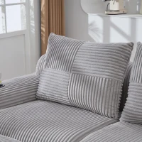 3-Seater Modular Sofa with Ottomans and Side Storage Pockets, Corduroy Sectional Sofa with Integrated Cup Holders, 268L x 174W x 80H cm, Light Gray(m-9)