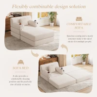 Corduroy Sleeper Chair with Ottoman and Metal Frame, Convertible 1-Seater Sofa Bed with High Backrest, 107L x 162W x 81H cm, Beige(m-4)