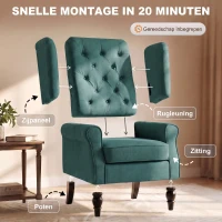 HOMCOM Elegante oorfauteuil, dik gewatteerd, afneembare bekleding, 74 x 86 x 102 cm, Donkergroen(m-7)