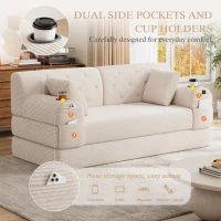 Cozy Sleeper Sofa with High-Density Foam and Soft Corduroy, Convertible Couch for Living Rooms and Small Spaces, 168L x 80W x 81H cm, Beige(m-5)