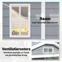 Outsunny Tuinschuur, Kunststof Tuinhuis met Vloer, Venster, Vergrendelbare Deuren, voor Tuin, 131B x 186D x 198H cm, Grijs(m-5)
