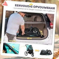 PawHut Hondenbuggy, huisdierenwagen voor kleine honden en katten, met opbergmand, één-klik-opvouwontwerp, Turquoise(m-7)