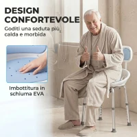 HOMCOM Sedia da Doccia con Schienale e Sedile Forato, 8 Altezza Regolabile, Antiscivolo, Portata 136kg, Azzurro(m-5)