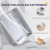 PawHut Kattenbak, RVS, XL-binnenruimte, met schep, Lichtgrijs(m-4)