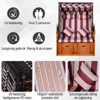 Outsunny Dubbele ligstoel met dak dubbele ligstoel chaise longue voetensteun PE rotan rood(m-5)