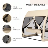 Outsunny 3-persoons terras-schommel, veranda-schommel met bedfunctie, Hollywoodschommel met muskietennet en stalen frame, Koffie(m-7)