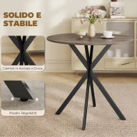 HOMCOM Tavolo da Pranzo Rotondo Stile Industriale con Gambe a Croce in Acciaio, Ø80x75 cm, Marrone(m-6)