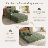 Corduroy Sleeper Chair with Ottoman and Metal Frame, Convertible 1-Seater Sofa Bed with High Backrest, 107L x 162W x 81H cm, Green(m-4)